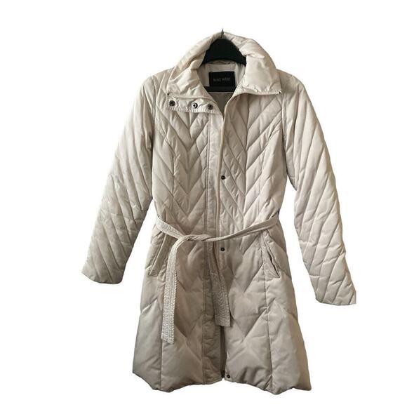Women’s Nine West Long White Hooded Down Filled Coat Size small - Picture 2 of 12